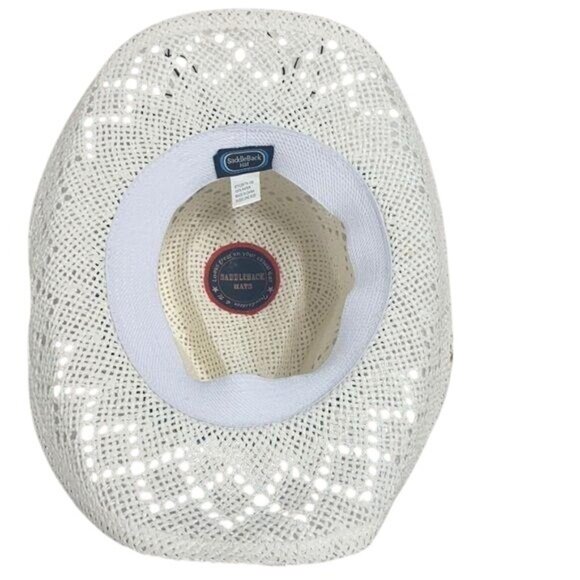 Womens White Paper Cowboy Hat With Aqua Beaded Detail - Picture 4 of 4